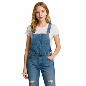 American Bazi Blue Denim Distressed Carpenter Bib Overalls Medium